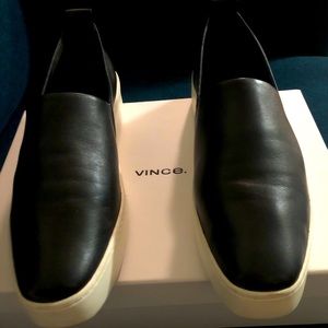 Vince Black Leather Saxon 2 Ladies Sneaker Size 9
